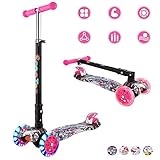 WeSkate Kids Scooter 3 Räder Faltbarer Roller, beleuchtete Räder und verstellbare Lenker, Roller für Mädchen und Jungen 3-12 Jahre Mehrfarben und Druck