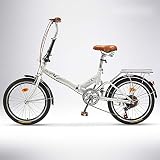 QIANG Faltbares City Bike Man 20 Zoll Leichtes 6-Gang-Fahrrad Für Erwachsene Frauen Student Luxus-Faltauto,White