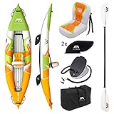 AM AQUA MARINA Kajak aufblasbar im Set BETTA-312 2020 10‘3“ 1 Person Kanu Schlauchboot mit Paddel, Pumpe, Tasche 312 x 80 cm Orange/Grün