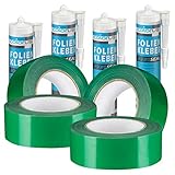Profi Dampfsperrfolien Set 8 tlg. | 4 x Dampfsperrklebeband 50 mm x 25 m | 4 x Folienkleber Anschlusskleber Dichtkleber 310 ml | Dampfsperre Klebeband Dampfsperre-Kleber | Dampfbremsfolie Dampfbremse