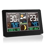 TopHGC Drahtlose Wetterstation, Großbild Thermometer Hygrometer Wetter Forecaster Mondphase mit Innenaußensensor