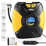 WindGallop Luftkompressor Auto Kompressor 12V Luftpumpe Autoreifen Pumpe Kfz Kompressor Luftpumpe Fahrrad Elektrisch mit Manometer, Ventiladaptern und LED-Licht
