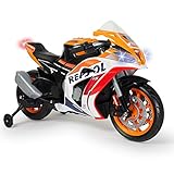 INJUSA - Kindermotorrad Repsol 12V mit offizieller Lizenz für Kinder ab 3 Jahren mit Lichtern und Geräuschen und Gummibändern auf den Rädern