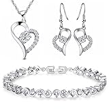 Kim Johanson Damen Schmuckset *Alexandra* in Silber I Halskette mit Anhänger & Ohrringen aus Edelstahl I Armband rhodiniert I Mit weißen Kristallen besetzt inkl. Schmuckbeutel