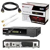 HB-DIGITAL Set: Opticum AX C100 HD Receiver für digitales Kabelfernsehen (HDMI, SCART, USB 2.0, Mediaplayer) + 1m HDTV Antennenkabel vergoldet mit Mantelstromfilter weiß + HDMI Kabel