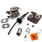 HURI Vergaser + Luftfilter + Benzinschlauch filter + Zündkerze passend für Stihl FS38 FS45 FS46 C FS55 FS55C FS55R FS55T KM55R C1Q-S153 C1Q-S71 C1Q-S186 A B Rasentrimmer