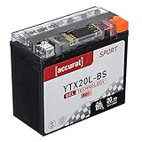 Accurat Motorradbatterie YTX20L-BS 20Ah 290A 12V Gel Technologie + LCD Display Starterbatterie leistungsstark robust vibrationsresistent wartungsfrei