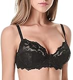 Wingslove Damen BH aus floraler Spitze Lace BH Bügel BH Ungepolstert Soft Cup Vollschalen(Black 38B)