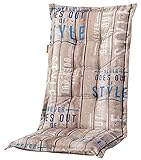Madison 8 cm Luxus Hochlehner Auflage C 306' Taupe - blau gestreift mit Schriftzug