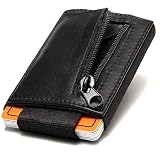 Fa.Volmer ® Mini Portemonnaie für Herren Damen in Echt-Leder, Geldbörse schwarz, Kartenetui, Münzfach mit Reißverschluss oder Druckknopf (Reißverschluss-Münzfach)