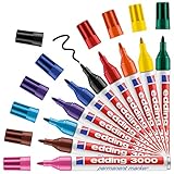 edding 3000 Permanentmarker - 10 Stifte in Stiftehalter - Rund-Spitze 1,5-3 mm - schnell trocknender Permanent Marker - wasserfest, wischfest - für Karton, Kunststoff, Holz, Metall - Universalmarker