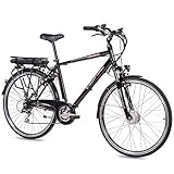 CHRISSON 28 Zoll E-Bike Trekking und City Bike für Herren - E-Gent schwarz mit 8 Gang Acera Kettenschaltung - Pedelec Herren mit Ananda Vorderradmotor 250W, 36V