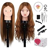 MYSWEETY 20” Übungskopf Frisierkopf Friseur 50% Echthaar Haar Perückenkopf Puppenkopf Übungskopf Friseurkopf Ausbildung Kopf Mit Halter + DIY Haar Zubehör styling Set