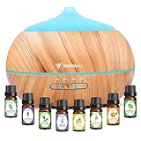 Aroma Diffuser, 500ml Luftbefeuchter mit 8 * 10ml Ätherische Öle Set,Cool Mist Ultraschall Diffuser mit Einstellbarem Nebelmodus,BPA-frei,Timer & Wasserlose Abschaltautomatik