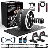 AILUKI Bauchroller, Bauchtrainer ab Roller, Bauchmuskeltrainer ab Wheel Set, mit Fitnessband, Springseil,Hochschieben Griffe,Abbildung 8 Fitnessbänder,Bauchmuskeltraining,Für Männer und Frauen