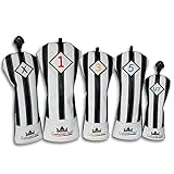 CRAFTSMAN GOLF Schlägerhauben für Golfschläger aus Holz, UT-Hybrid-Schlägerhaube, Schwarz mit weißen Streifen, 5 Stück (#1, #3, #5, UT, X Abdeckung)