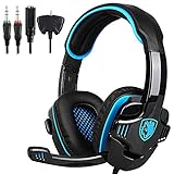 [Gaming Headset für PS4] PS4 Headset, PC Gaming Headset Game-Kopfhörer Spiel-Kopfhörer Musik Kopfhörer für PS4 XBOX 360 Tablet PC Mobile Phones [SADES SA-708 Upgrade-Version]
