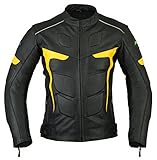 RIDEX LJ-2Y Biker-Motorrad-Lederjacke für Herren, CE-Sicherheitsjacke Gr. X-Large, schwarz/gelb