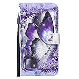 Unichthy Schutzhülle für Samsung Galaxy A42 5G, 3D, stoßfest, Klappetui, weiches Silikon, mit Standfunktion, Kartenfächern, Notebook-Schutzhülle für Samsung Galaxy A42 5G, blauer Schmetterling