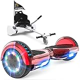 GeekMe Hoverboard mit Sitz, Elektroroller Hoverkart, Elektro Scooter Go-Kart mit Bluetooth-Lautsprecher LED-Leuchten, Geschenk für Kinder Jugendliche Erwachsene