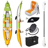 AM AQUA MARINA 2er Kajak aufblasbar im Set BETTA-412 2020 13‘6“ 2-Personen Kanu Zweierkajak Boot mit Paddel, Pumpe, Tasche 412 x 80 cm Orange/Grün