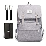 Pipibear Baby Wickeltasche Rucksack, Große Kapazität Wickelrucksack für Mama und Papa mit Laptopfach und Kinderwagen Haken