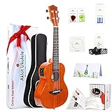 Aklot Elektrische Tenor Ukulele 26 Zoll mit EQ Ukulelen Solid Mahagoni Body Elektro Akustik Professional Anfänger Uke Bundle mit Robustes Buch,Gurt,3 Picks und Aquila Qualitäts-Saiten