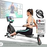 Sportstech RSX400 Rudergerät inkl. VORMONTAGE | Deutsches Qualitätsunternehmen | Video Events & Multiplayer App inkl. Pulsgurt | Rudermaschine klappbar für Zuhause | 8facher Magnetwiderstand