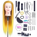 Trainingsköpfe für Friseure, SIGHTLING 66cm Übungskopf 100% Synthetischem Haar Frisierkopf Friseurkopf Mannequin-Kopf Mit Halter + DIY Haar Zubehör styling Set