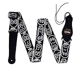 Rayzm Gitarrengurt/Bass Gurt, Polyester Tragegurt für Akustik/Elektro Gitarre oder Bass Inclusive Plektrum Halter und Coolem Totenkopf-Design, 5cm Breit, Länge von 97 bis 155cm Verstellbar