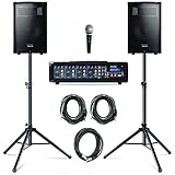 Alesis PA System in a Box Bundle - 280W PA Anlage, 4-Kanal Mixer, zwei 10 Zoll Passiv 2-Wege Lautsprecher mit Stative, Lautsprecherkabel und Mikrofon mit Kabel