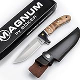 Magnum BÖKER Elk Hunter scharfes Fahrtenmesser - Robustes Jagdmesser mit Leder-Scheide - feststehendes Messer mit Parierelement