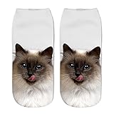 SALUCIA Unisex Socks Süße Katzen 3D Druck Socken Lustige Knöchel Füßlinge Kurze Socken für Damen und Herren