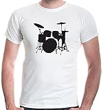 buXsbaum® Herren T-Shirt Schlagzeug | Schlagzeuger Drums Trommler Musik Instrument | L, Weiß