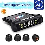 Jansite Reifendrucküberwachungssystem Intelligente Stimme Solar Kabellos TPMS für Auto-Alarmsysteme mit Externen Sensoren Kabellos Echtzeit-Alarmsystem 0-62 PSI für SUV MPV