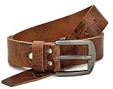 Fa.Volmer ® Gürtel Herren Ledergürtel aus Büffelleder für Männer Jeans Anzug Echtleder Braun 38mm breit kürzbar #GBr00020 (Bundweite 95cm)