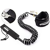 Overmont Surfboard Leash 7mm 10 Füße TPU Paddle Leash mit Fußschlaufe Klettverschluss für Stand Up Paddle Board Surfboard Schwarz