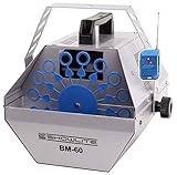 Showlite BM-60 Seifenblasenmaschine 60W mit Funk Fernbedienung (0,6l Tank, 2-3 Stunden Laufzeit bei vollem Tank, Party Effekt, Disco Bubbles) silber