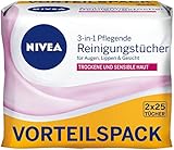 NIVEA pflegende Reinigungstücher für trockene und sensible Haut im 2er Pack (2 x 25 Stück), Gesichtsreinigungstücher, Abschminktücher entfernen selbst wasserfestes Make-up