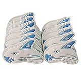 Unbekannt 11 Stück Eisen Kopfbedeckung Wasserdicht PU Golf Club Kopfbedeckung Herren Eisen Geschenk - Weiß Blau, 17,5 x 9 cm