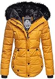 Marikoo warme Damen Winter Jacke Winterjacke Steppjacke gefüttert Kunstfell B618 [B618-Lotus-Gelb-Gr.S]