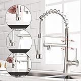 TIMACO Küchenarmatur mit Spiralfeder, Wasserhahn & Brause ausziehbar - 360° schwenkbar - gebürstetes Nickel - Einhebel Mischbatterie & Pull-Down-Spray - Hochdruck Spültischarmatur