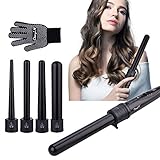 CkeyiN lockenstab,lockenstab Set 5 in 1 Multifunktions Austauschbare Keramikbeschichtung Curling Iron Lockenwickler Kit, mit einem Handschuh, Schwarz
