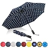 Eono by Amazon - Regenschirm Taschenschirm Kompakter Falt-Regenschirm, Winddichter, Auf-Zu-Automatik, Teflonbeschichtung, Verstärktes Dach, Ergonomischer Griff, Schirm-Tasche, Blauer/Weißer Punkt