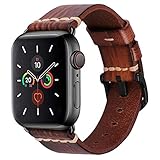 MroTech Lederarmband Ersatz für iWatch Armband 44mm 42mm Uhrenarmband kompatibel für iWatch Series 6/SE und Serie 5 4 3 2 1 echtes Leder Ersatzarmband mit Schwarz Schnalle 42/44 mm-antike Braun