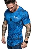 REPUBLIX Oversize Herren Crew Neck Body-Fit Marble Design Shirt Sommer T-Shirt Rundhals-Ausschnitt R-0034 Royalblau XXL