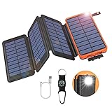 GOODaaa Solar Powerbank 25000mAh, Solar Power Bank Outdoor mit 3 Ausgängen, Solar Ladegerät mit Taschenlampen-Kompass für Handy Tablet Smartphone, Alle USB-Geräte(Orange)