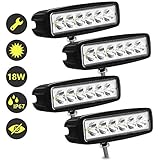 Hengda 4x 18W LED Arbeitsscheinwerfer 12V 24V Zusatzscheinwerfer, Wasserdicht IP67 Scheinwerfer, Rückfahrscheinwerfer für Auto, Traktor, Offroad, PKW, KFZ, 1620LM, 6500K