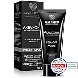 Love Nature schwarze Aktivkohle Peel-Off Maske mit Hyaluronsäure| Blackhead Maske |Porenreiniger | Mitesserentferner | Gesichtsmaske Black Mask (60ml)