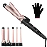 Lockenstäbe, 5 in 1 Multifunktions Austauschbare Lockenwickler Set, 0.3 bis 1.25 Zoll Lockenstab mit Keramikbeschichtung und hitzebeständigem Handschuh
